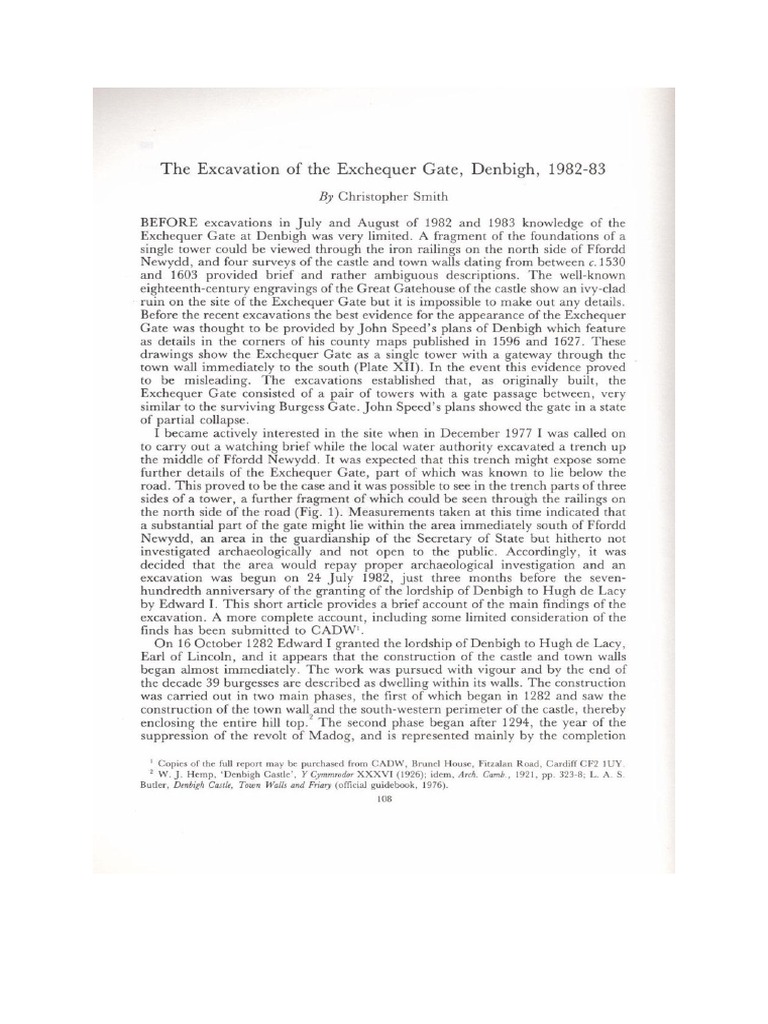 The Excavation of The Exchequer Gate, Denbigh Castle 1982/83 | PDF ...