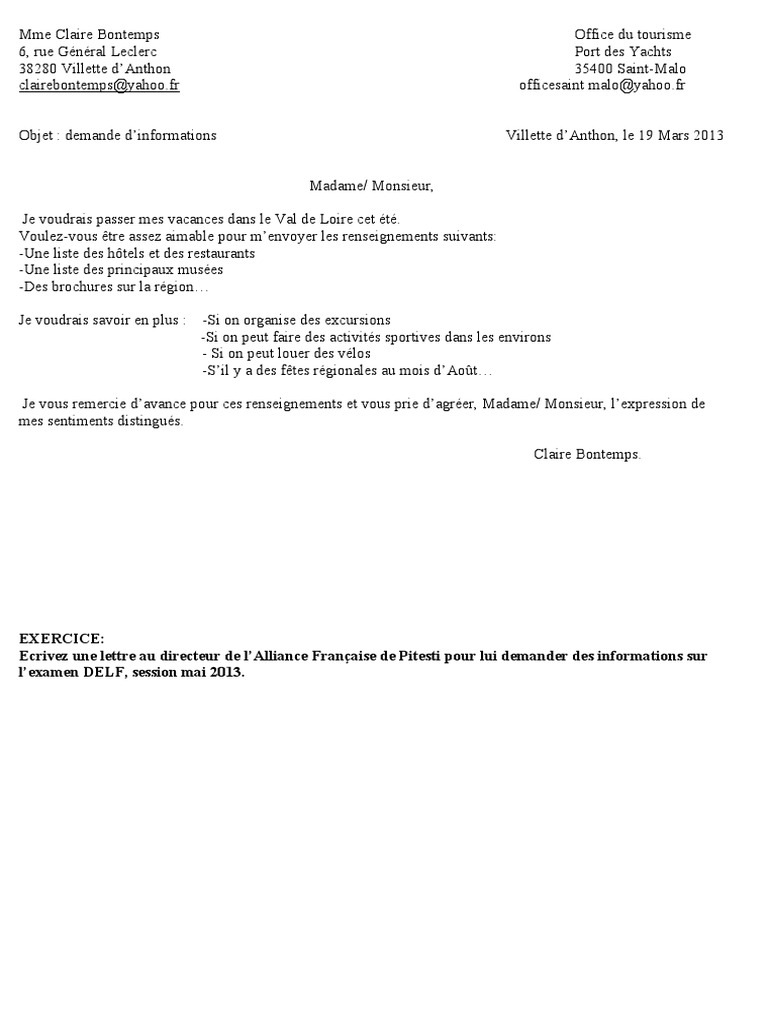 Exemples De Lettre Formelle Pdf Paris