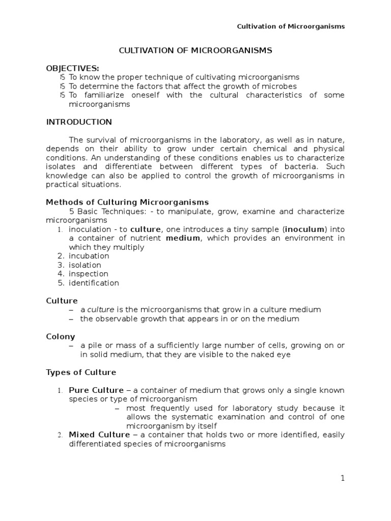 Microbial Cultivation Techniques | PDF | Growth Medium | Bacteria