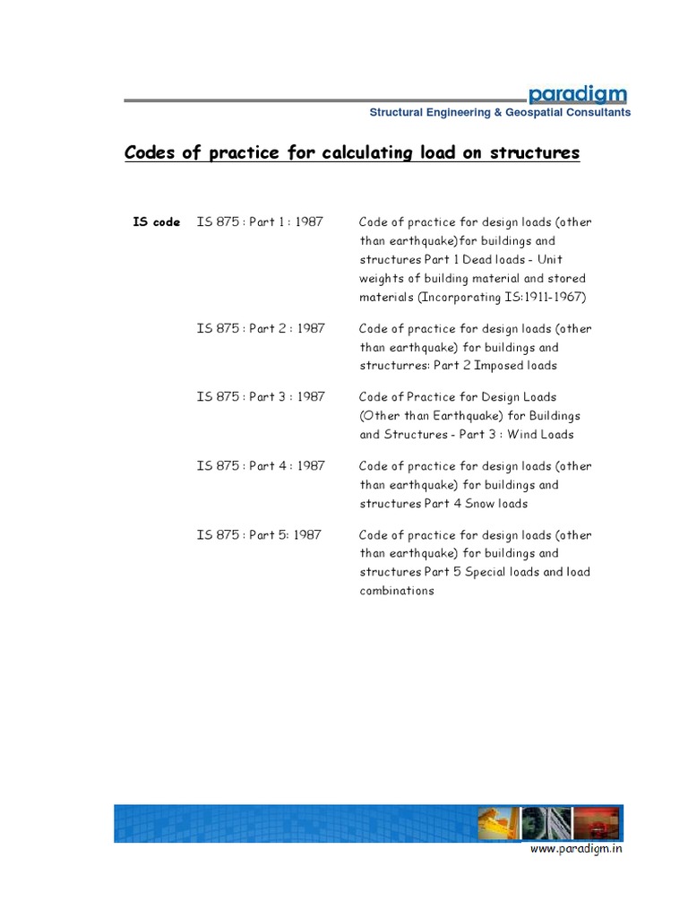 1) Loadings As Per Different Codes of Practices | PDF