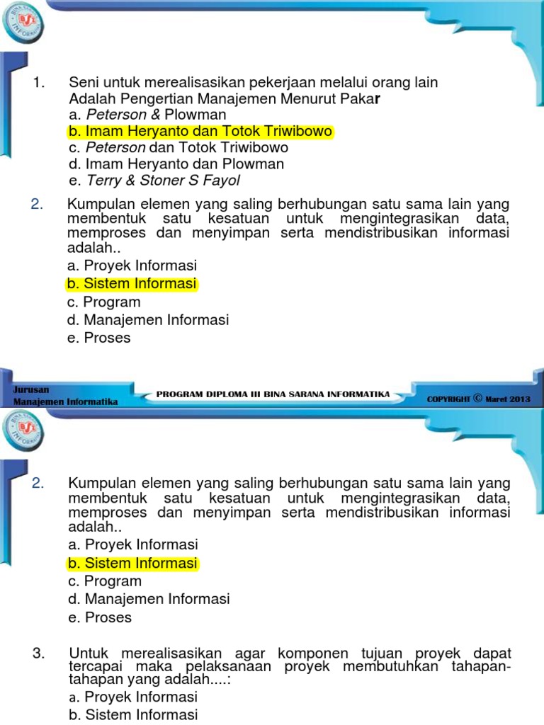 Kumpulan soal Manajemen pROYEK bsi