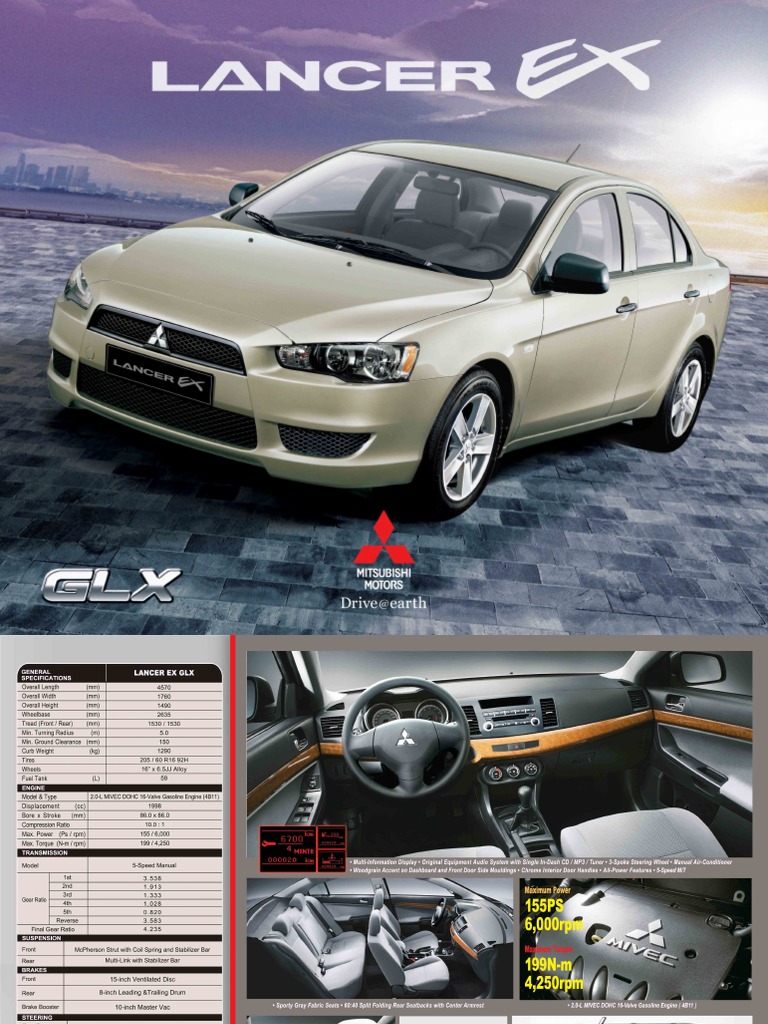 Mitsubishi Lancer EX GLX M/T Brochure | PDF | Car Manufacturers Of