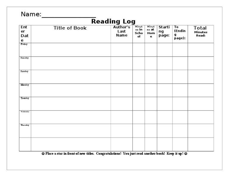 Weekly Reading Log Template | PDF | Foreign Language Studies