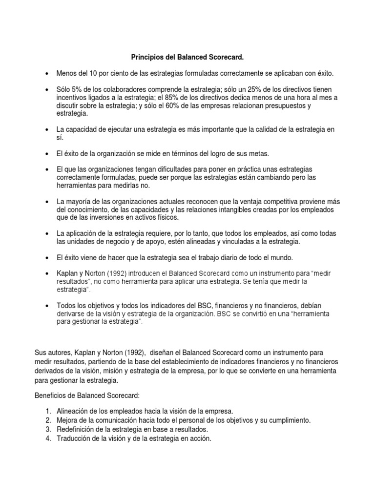 Principios del Balanced Scorecard en Estrategia | PDF | Business ...