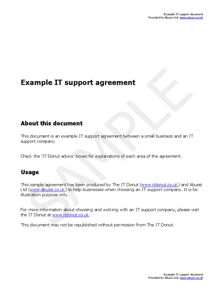 Sample IT Support Agreement Template | PDF