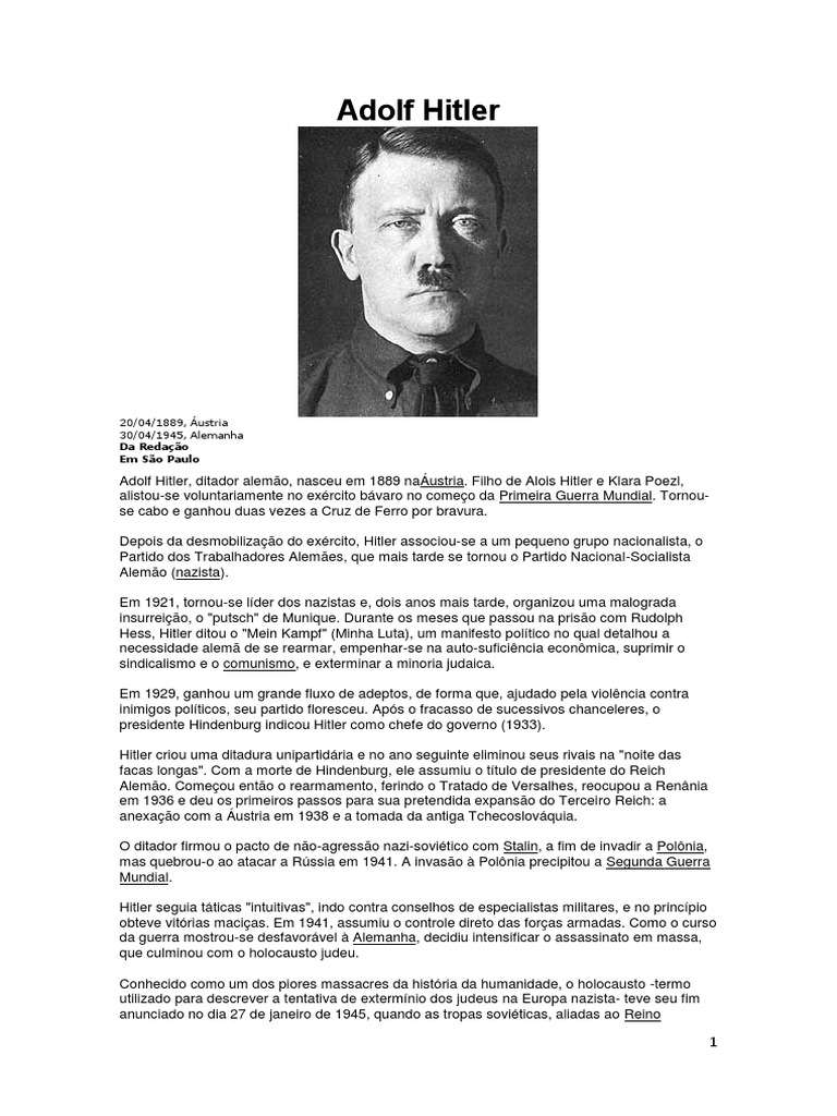 Adolf Hitler | PDF | Alemanha nazista | Partido Nazista