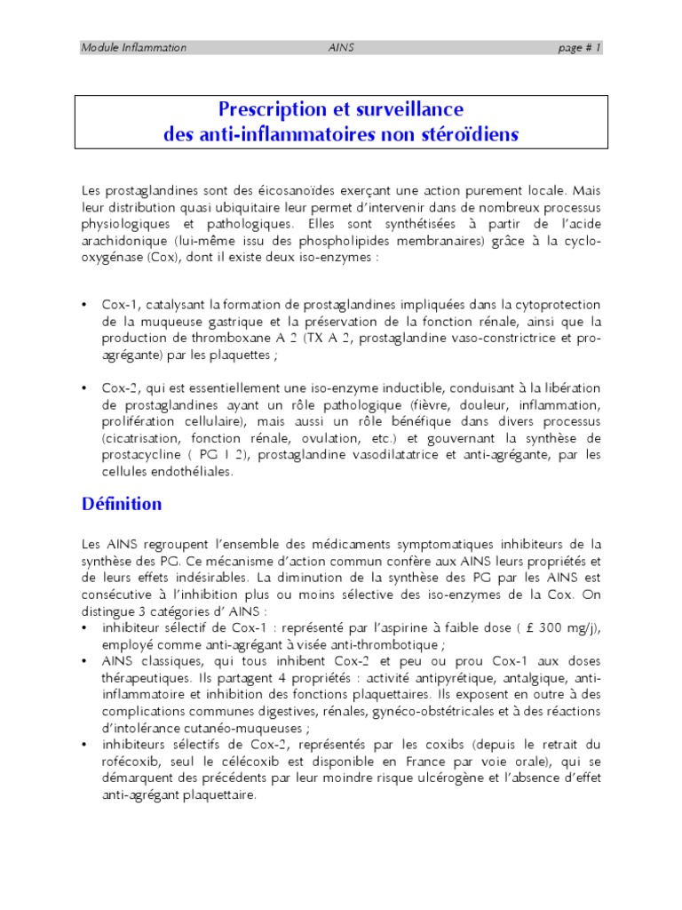 AINS : Prescription et Surveillance | PDF | Prostaglandine | Anti ...