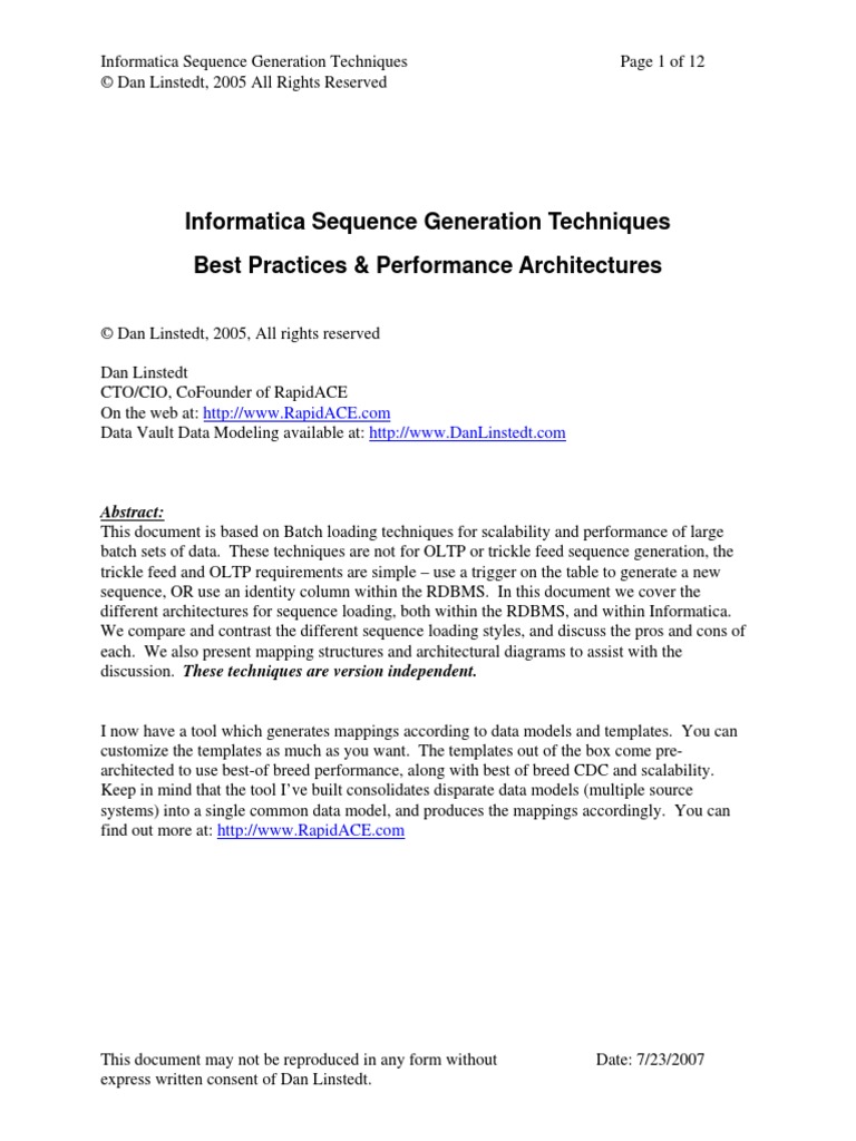 Informatica Sequence Generation Techniquesv2 | PDF | Oracle Database | Sql