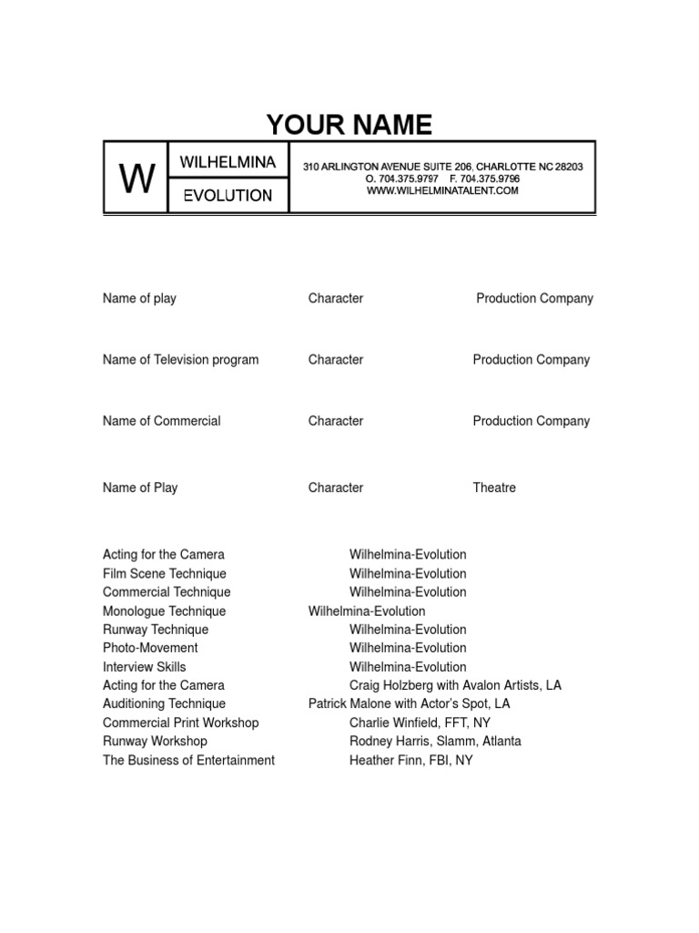 Acting Resume and Training Overview | PDF