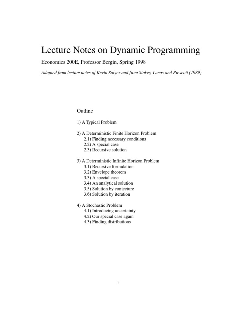 Lecture Notes in Dynamic Programming | PDF | Mathematical Optimization ...