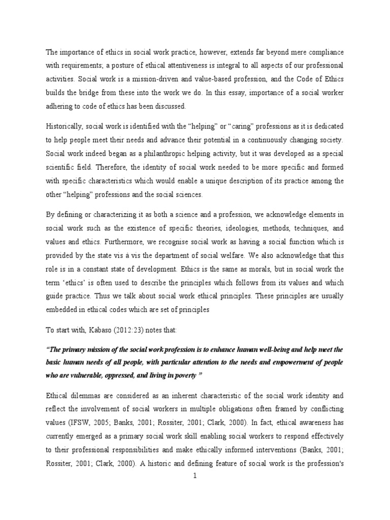 Importance Of Ethics In Social Work Practice