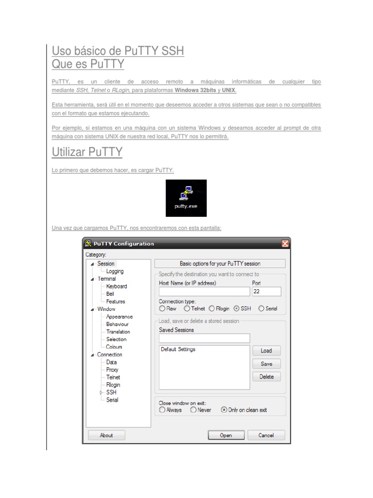 Uso Básico de PuTTY SSH | PDF | Autenticación | Bases de datos