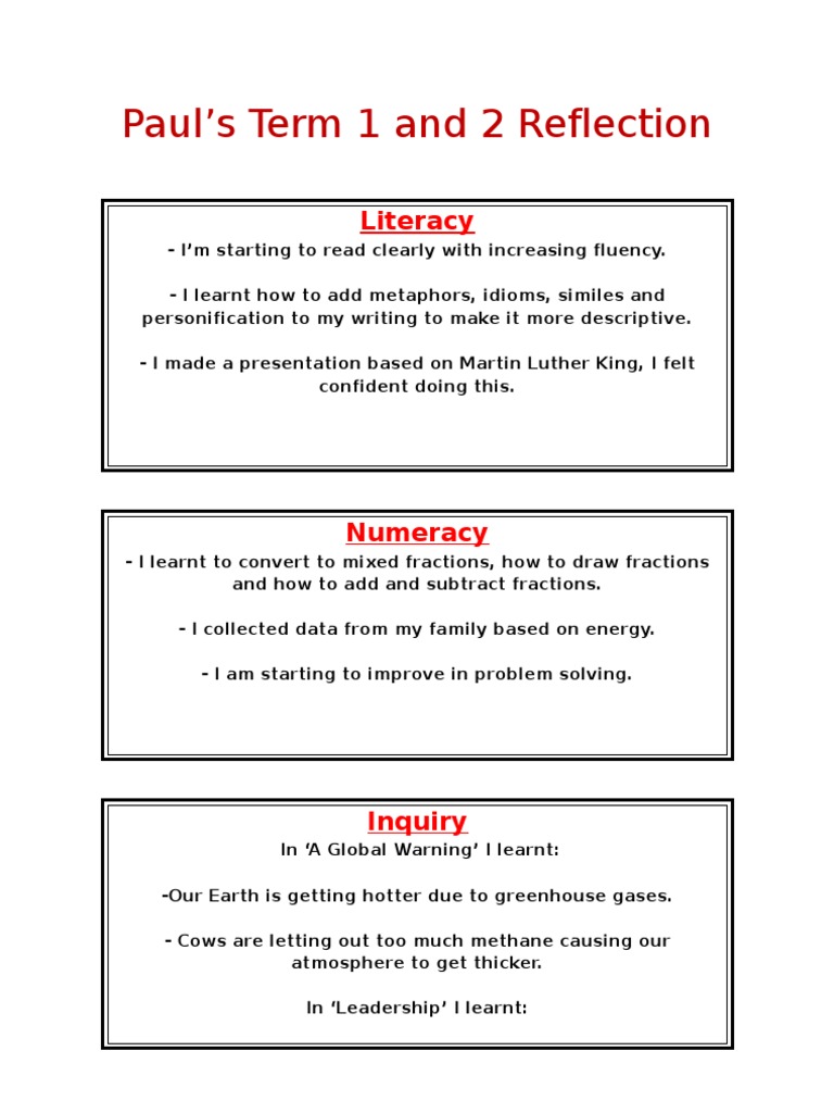 Paul's Term 1 & 2 Learning Reflection | PDF