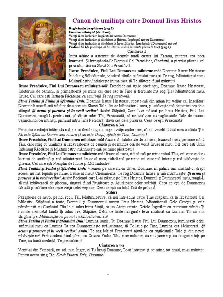 Canonul De Umilinta Canon de umilinta catre Domnul Iisus Hristos