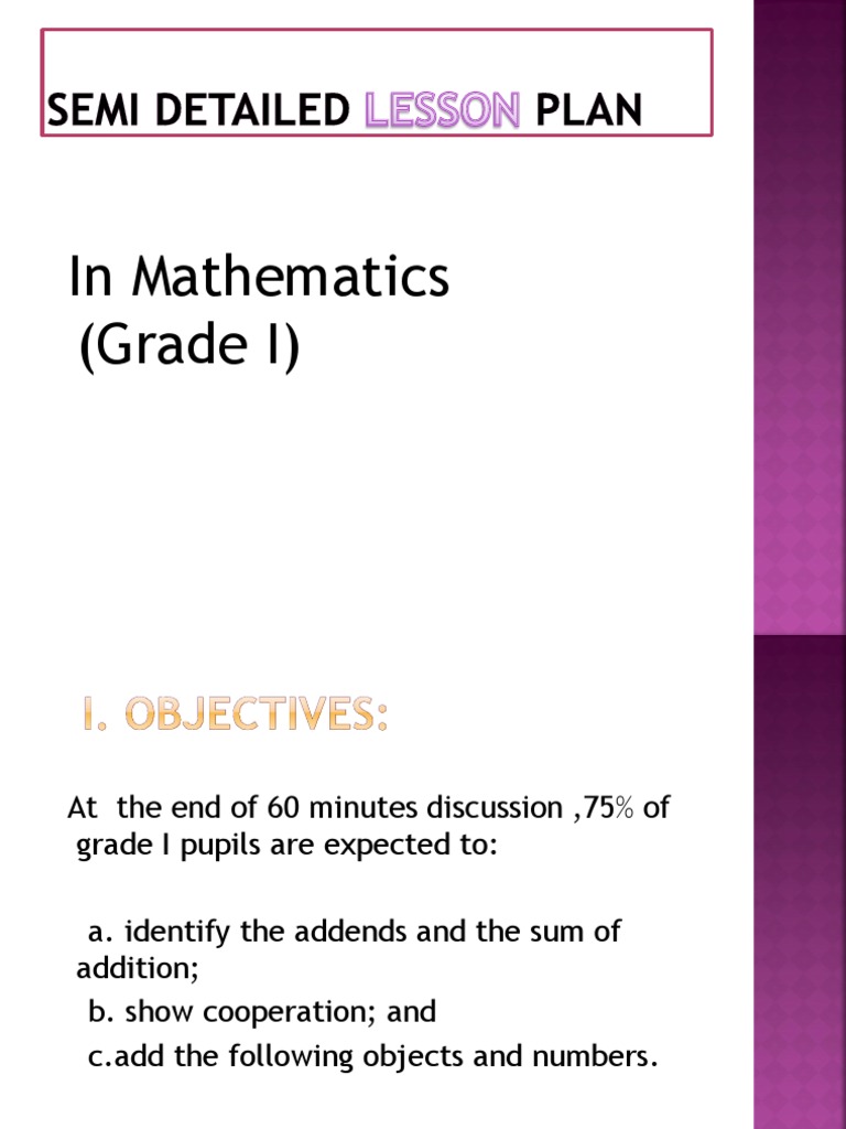 Semi Detailed Lesson Plan in Mathematics (Grade | PDF