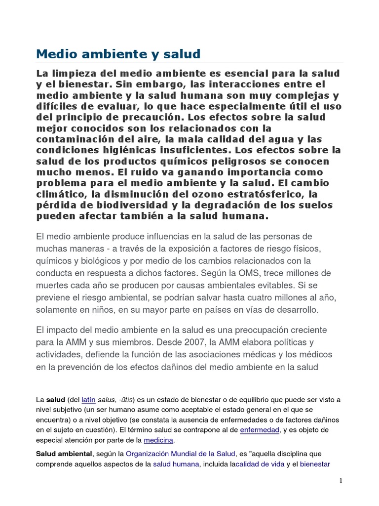 Impacto del Medio Ambiente en la Salud | PDF | Salud Ambiental | Naturaleza