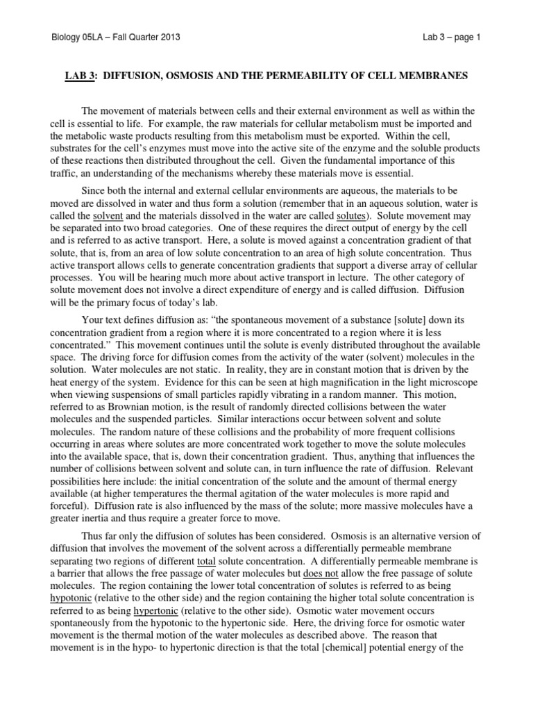 Osmosis and Diffusion Lab Experiment | PDF | Osmosis | Biology