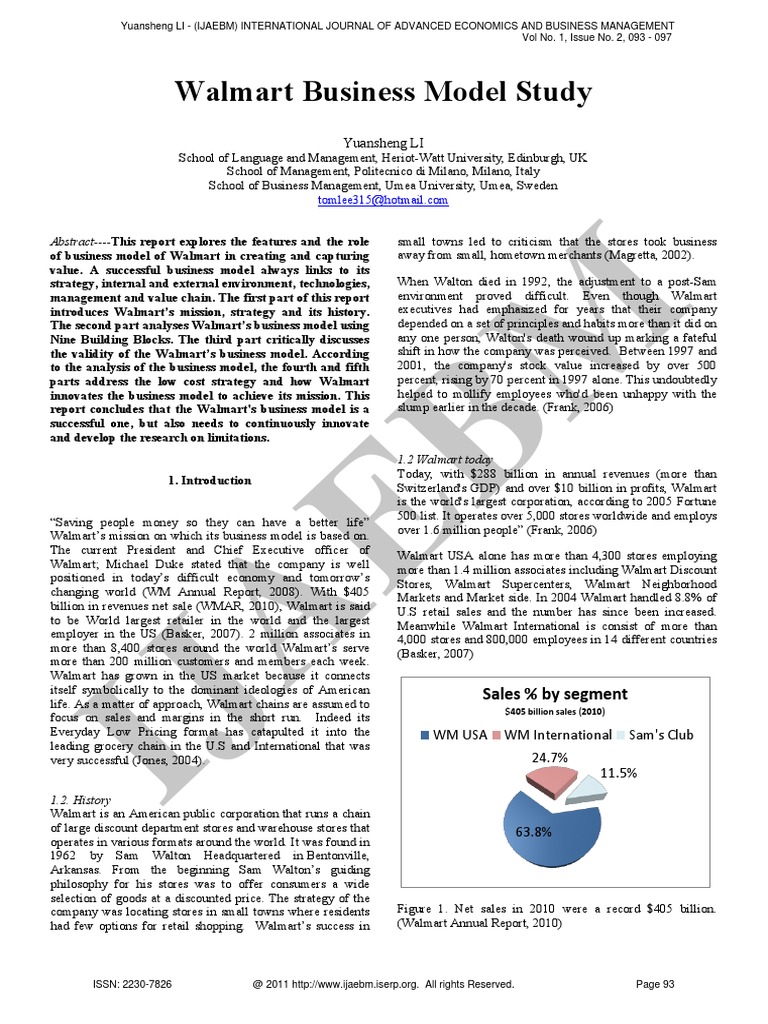 Walmart Business Model Study PDF Walmart Retail