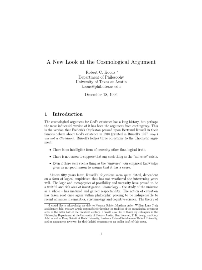 Reevaluating the Cosmological Argument | PDF | Causality | Modal Logic