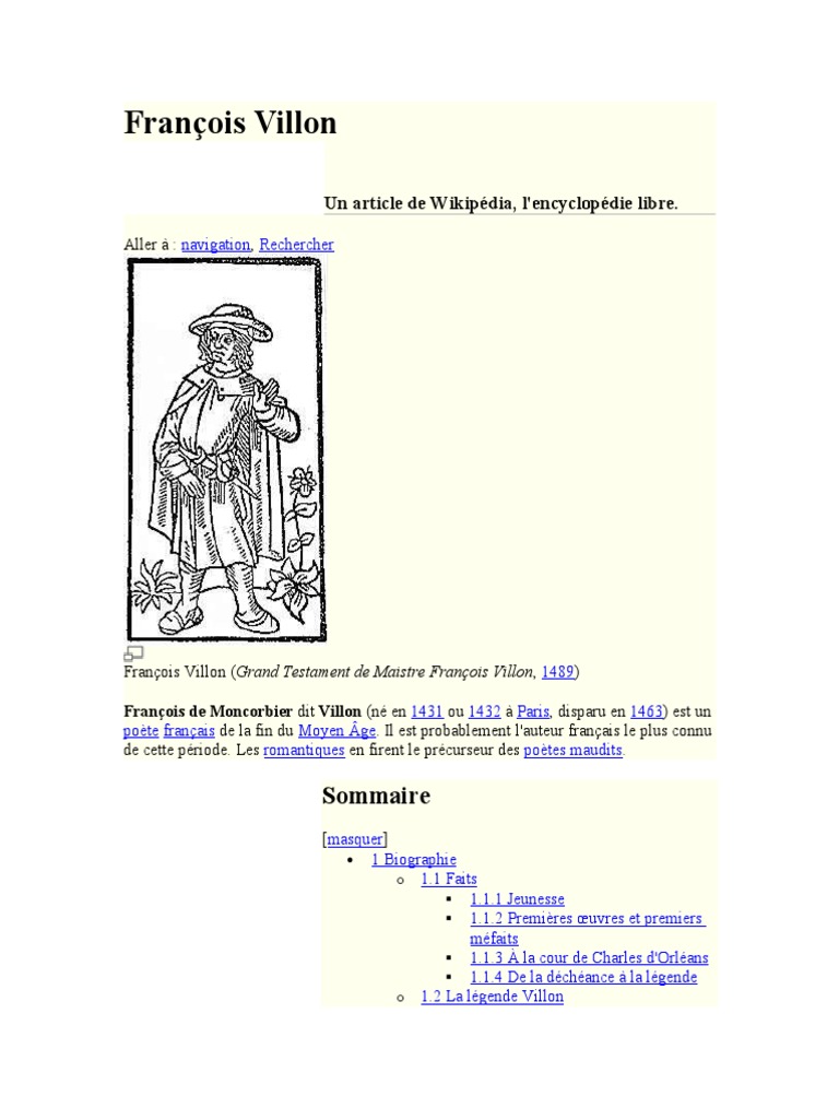Biographie De Fran ois Villon PDF Po sie