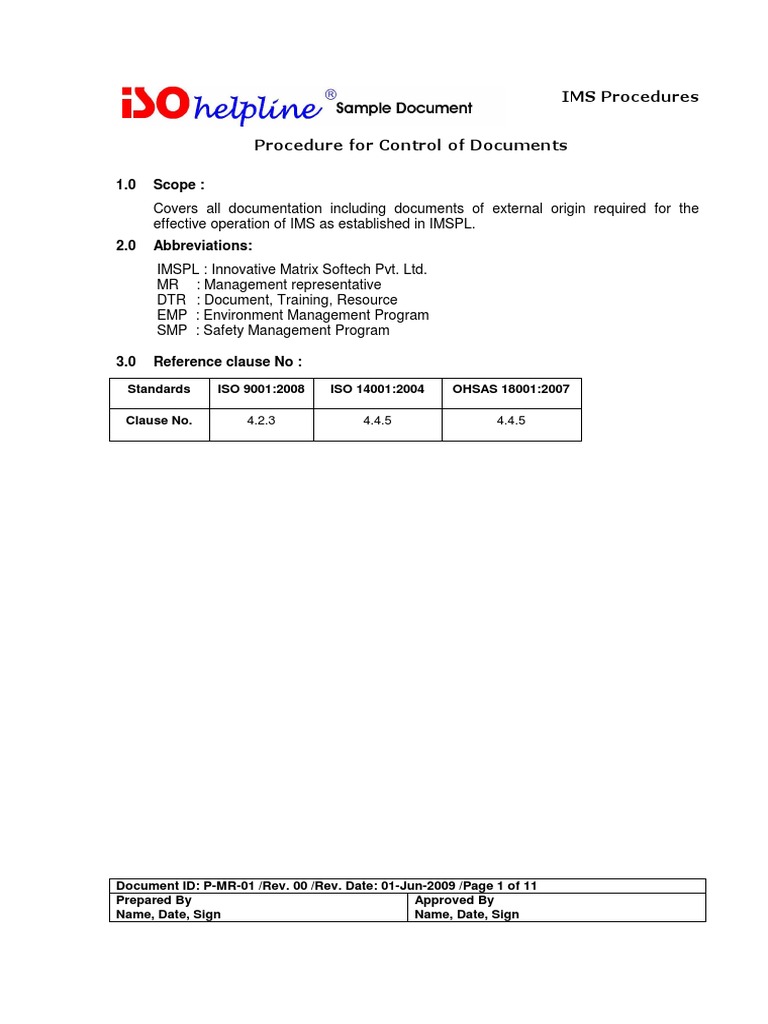 IMS Document Control Procedures | PDF | Specification (Technical ...