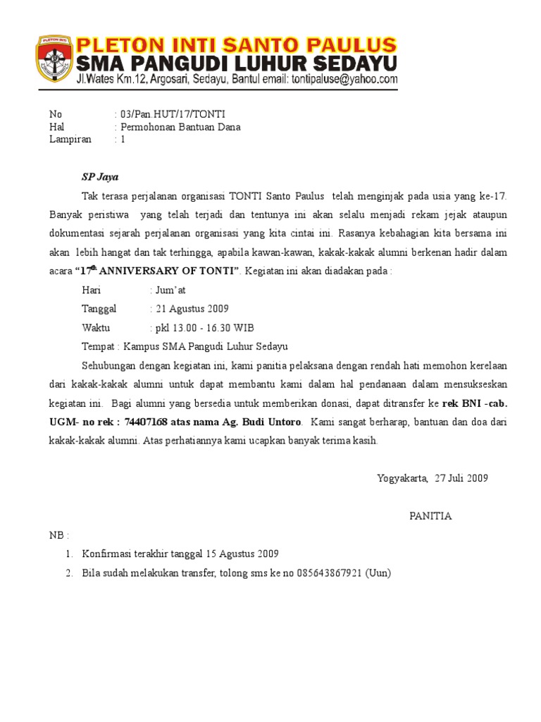 Contoh Surat Permohonan Bantuan Dana Natal / 10+ Contoh Surat