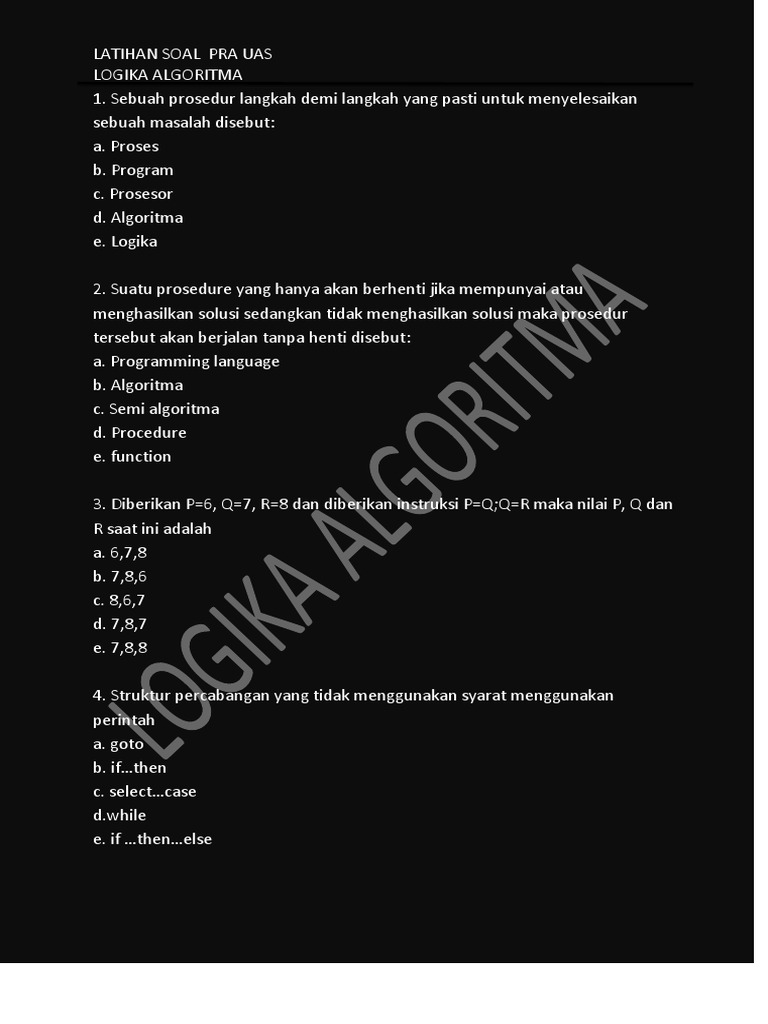 Latihan Soal Logika Algoritma UAS | PDF | Metode & Bahan Ajar