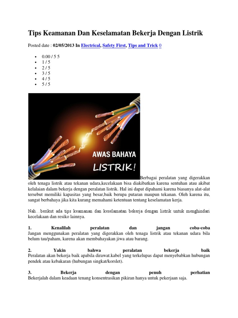 Tips Keamanan Dan Keselamatan Bekerja Dengan Listrik
