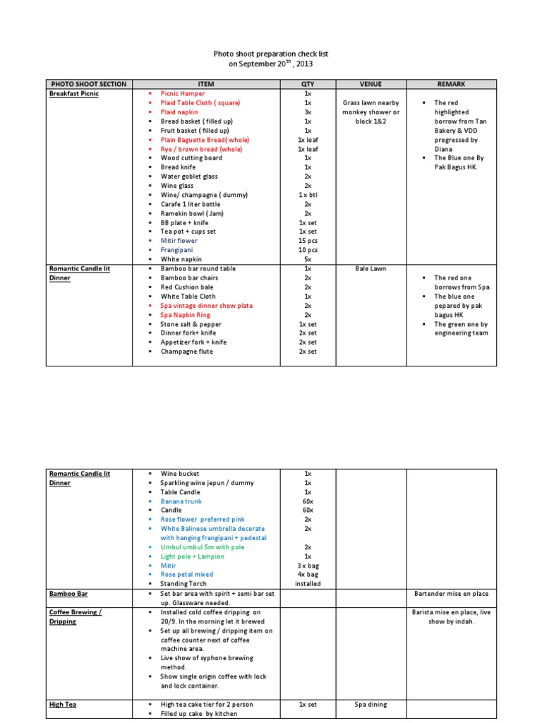 Photo Shoot Preparation Checklist | PDF