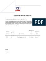 Transfer Set Certificate of Analysis