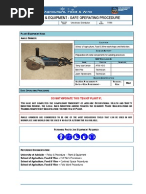 Sop Angle Grinder Personal Protective Equipment Mill Grinding