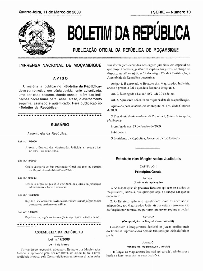 Boletim Da Republica I SERIENumero 10(1) Lei Estatutária Conselho