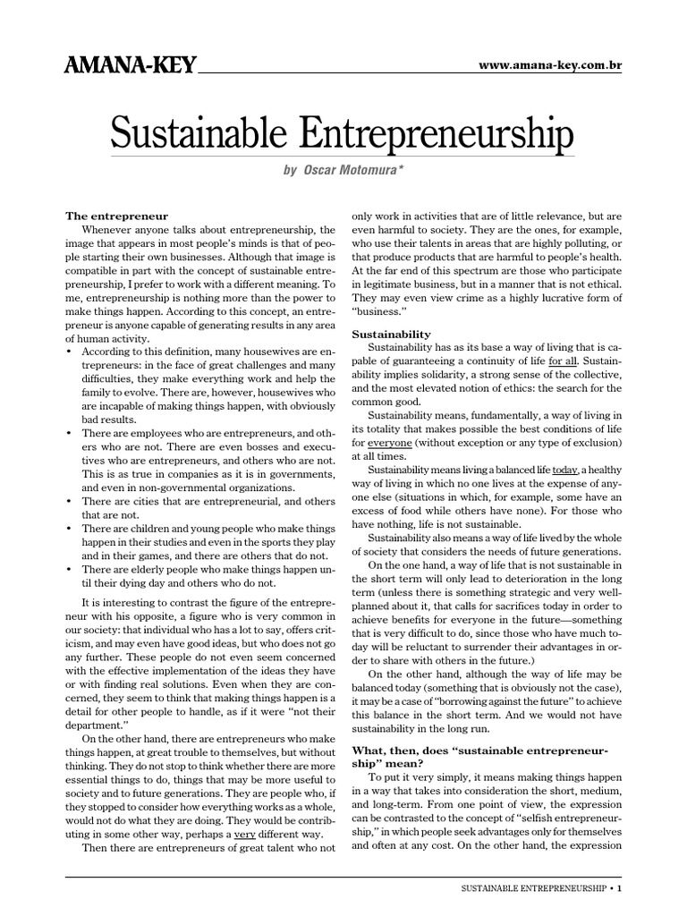 Defining Sustainable Entrepreneurship | PDF | Entrepreneurship ...
