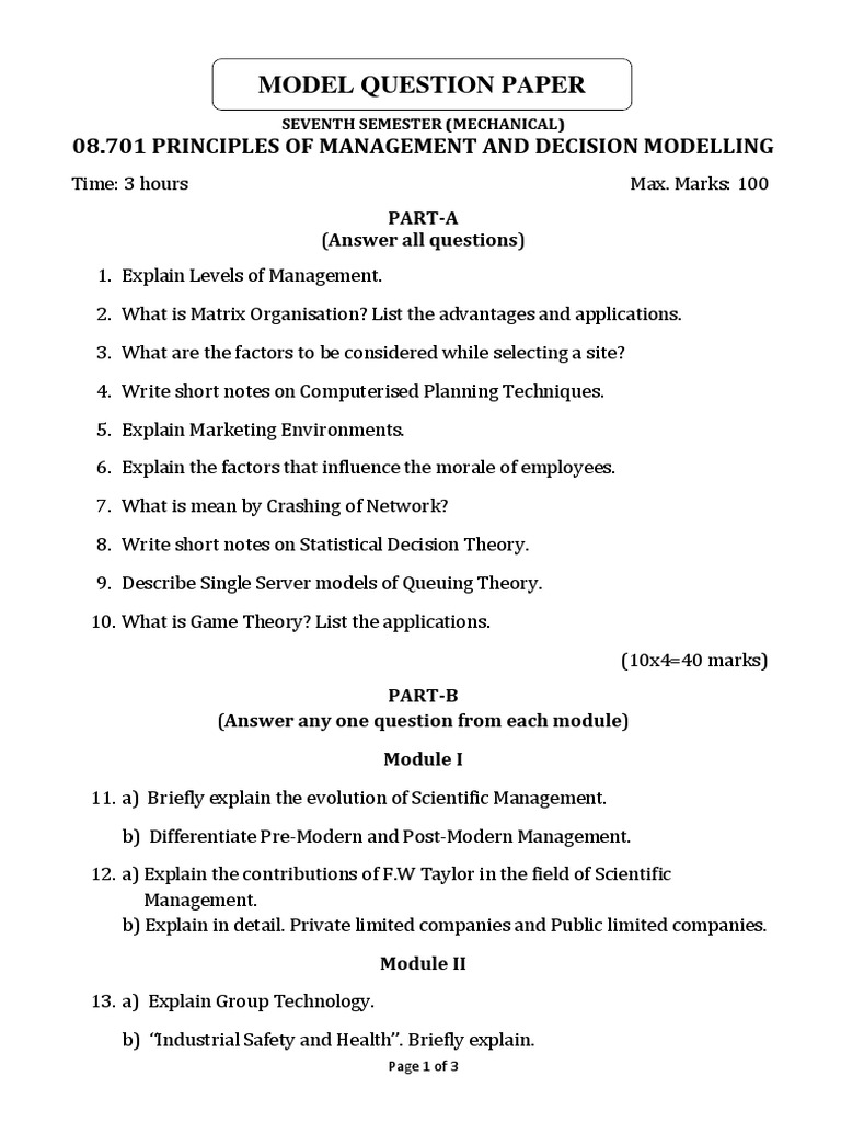 POM Model Question Paper Forecasting Applied Mathematics
