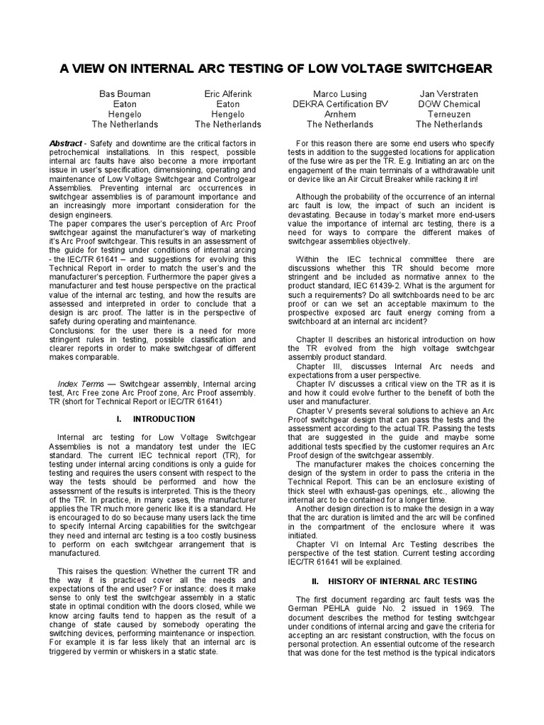 A View On Internal Arc Testing of Low Voltage Switchgear PDF | PDF ...