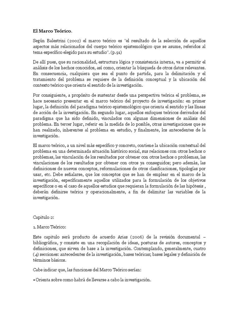 El Marco Teórico Balestrini Proyecto de Investigacion