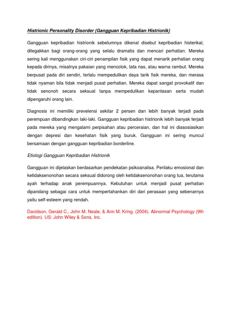Histrionic Personality Disorder | PDF | Sains & Matematika