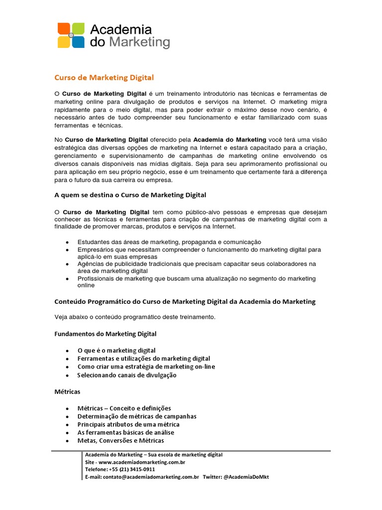 Curso de Marketing Digital Online | PDF | Marketing digital | Marketing