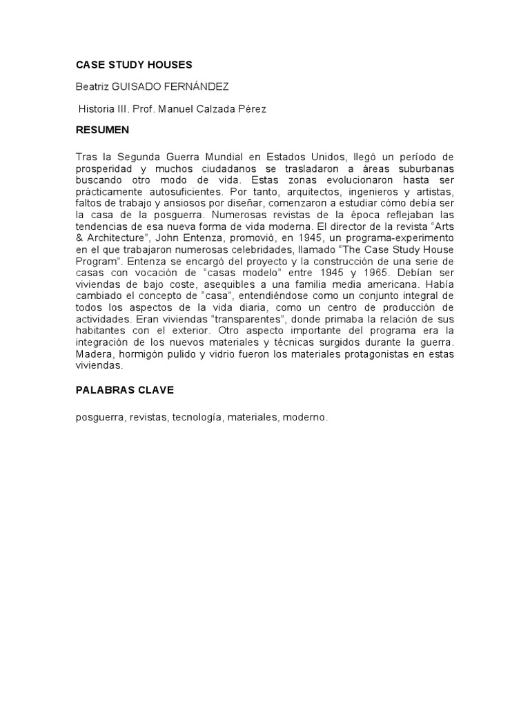 Case Study Houses PDF Ciudad Los Estados Unidos