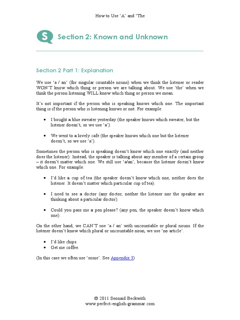 How To Use A and The Section 2 | PDF