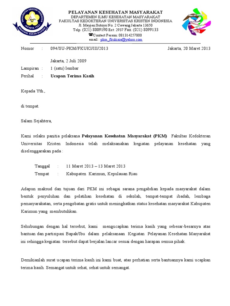 Surat Ucapan Terima Kasih Pkm Fk Ukisia Pdf