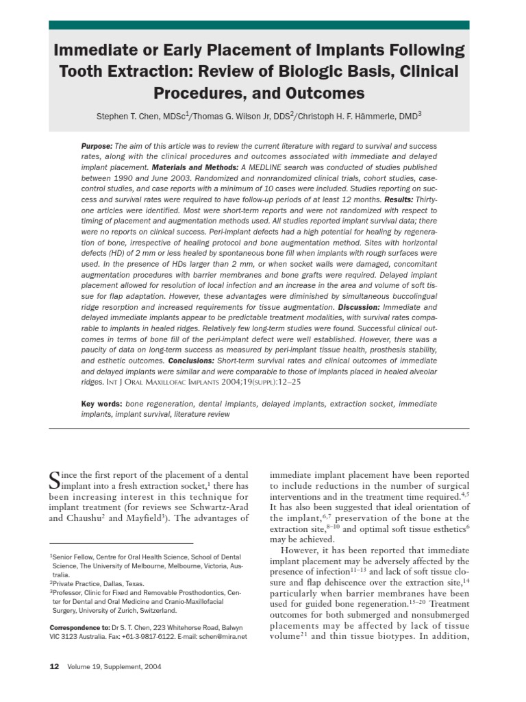 Immediate vs. Delayed Implant Placement | PDF | Dental Implant | Healing