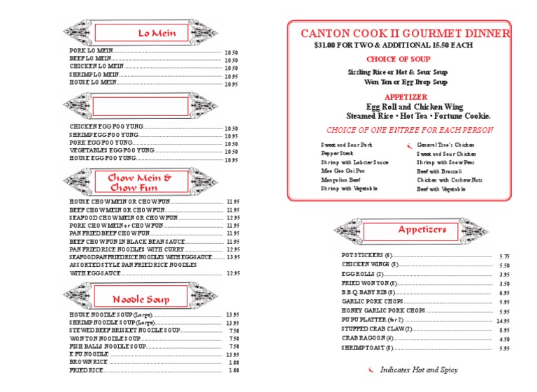 Canton Cook II Gourmet Dinner Menu | PDF