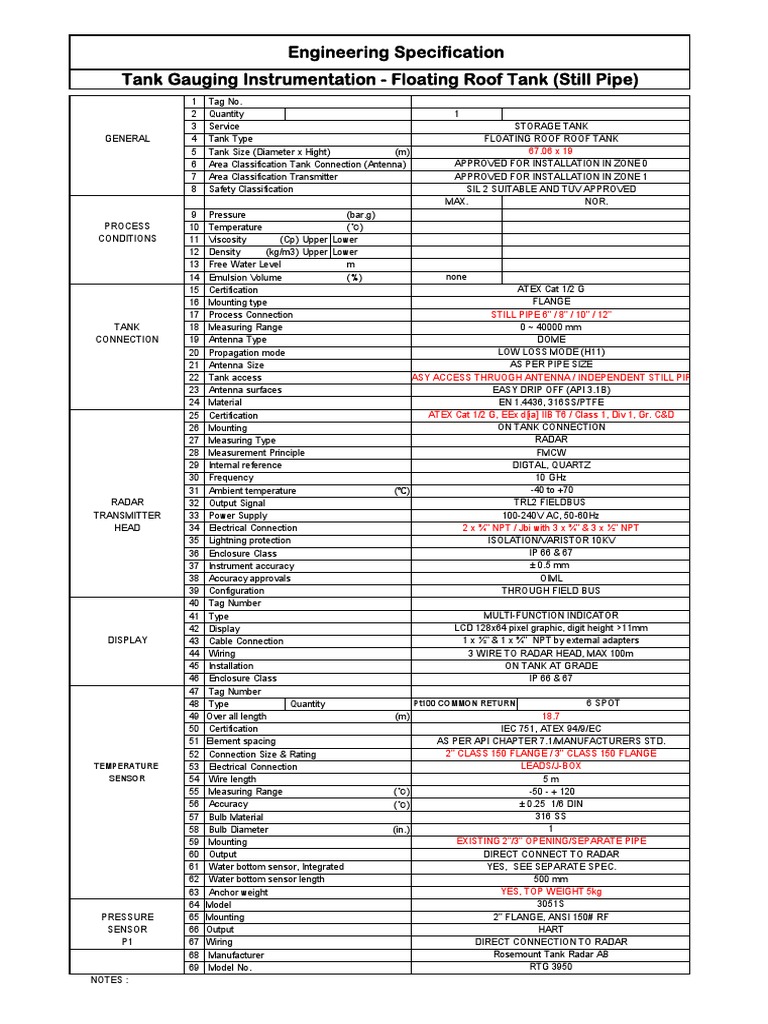Tank Gauging Instrument Specifications | PDF | Antenna (Radio ...