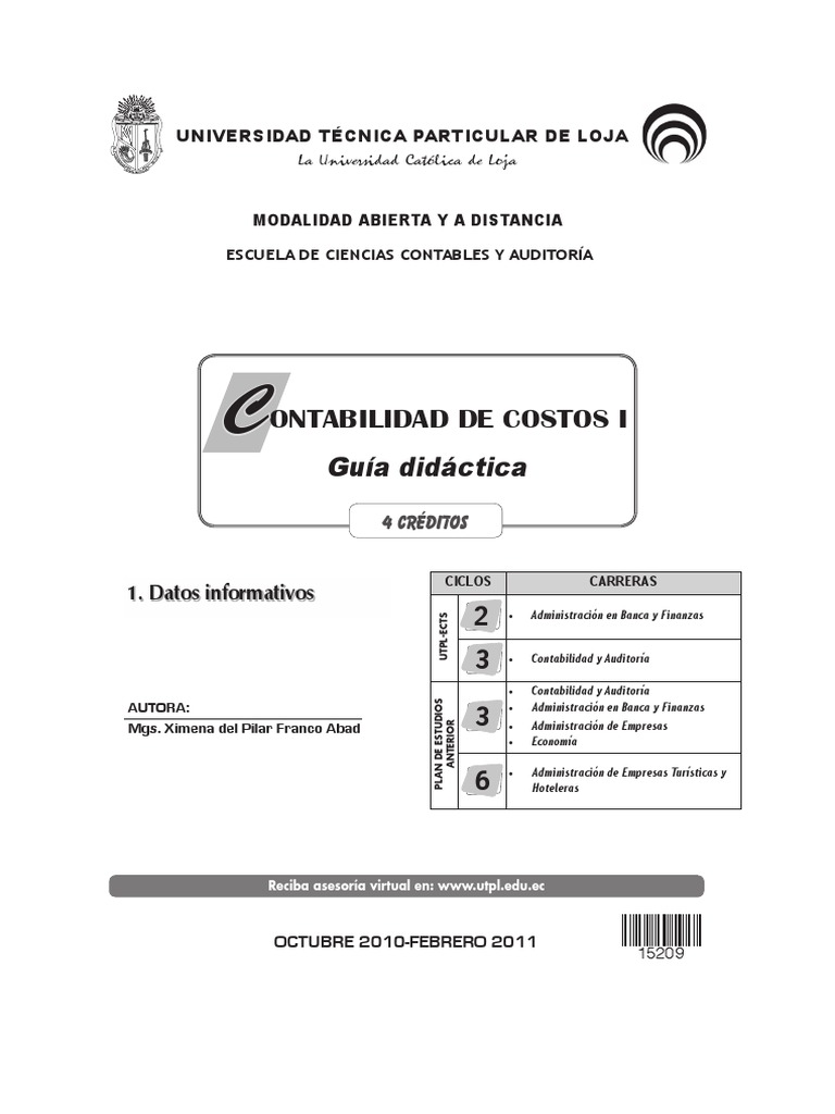 Guía Didáctica de Contabilidad de Costos I | PDF | Costo | Contabilidad