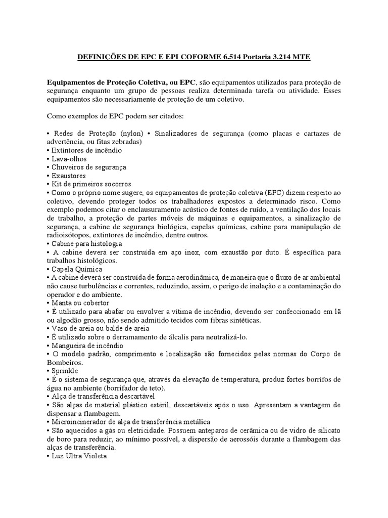Guia de EPC e EPI para Segurança no Trabalho | PDF | Química | Produtos ...