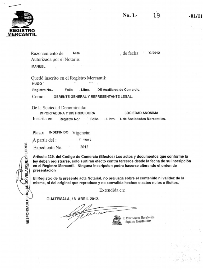 Acta de Nombramiento de Representante Legal