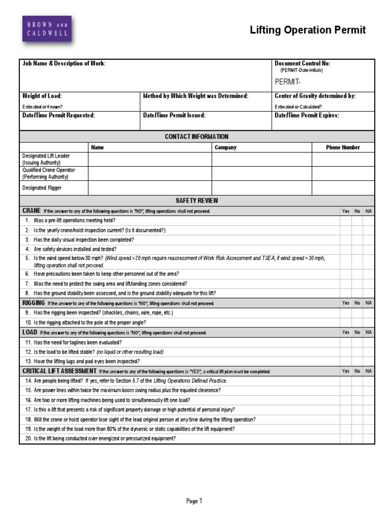 10 Lifting Operation Permit PDF Elevator Crane (Machine)