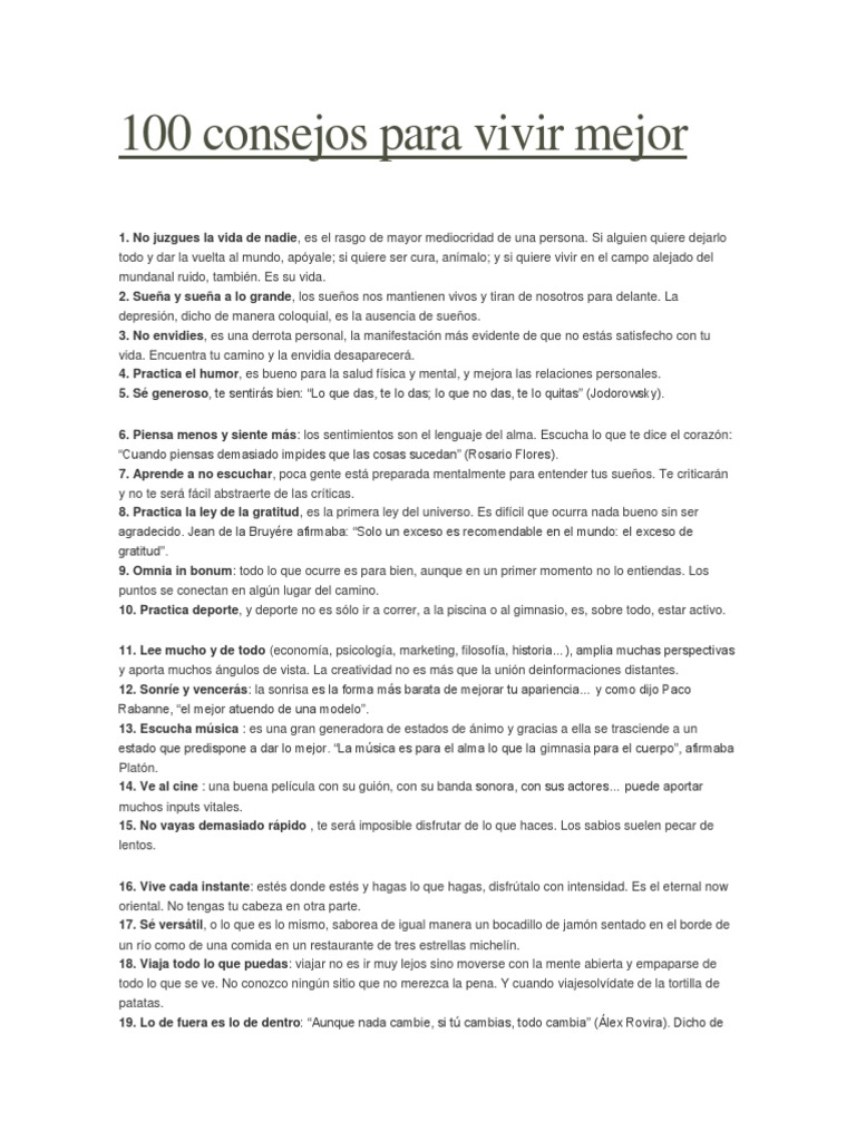 100 Consejos para Vivir Mejor | PDF | Gratitud | Autoestima
