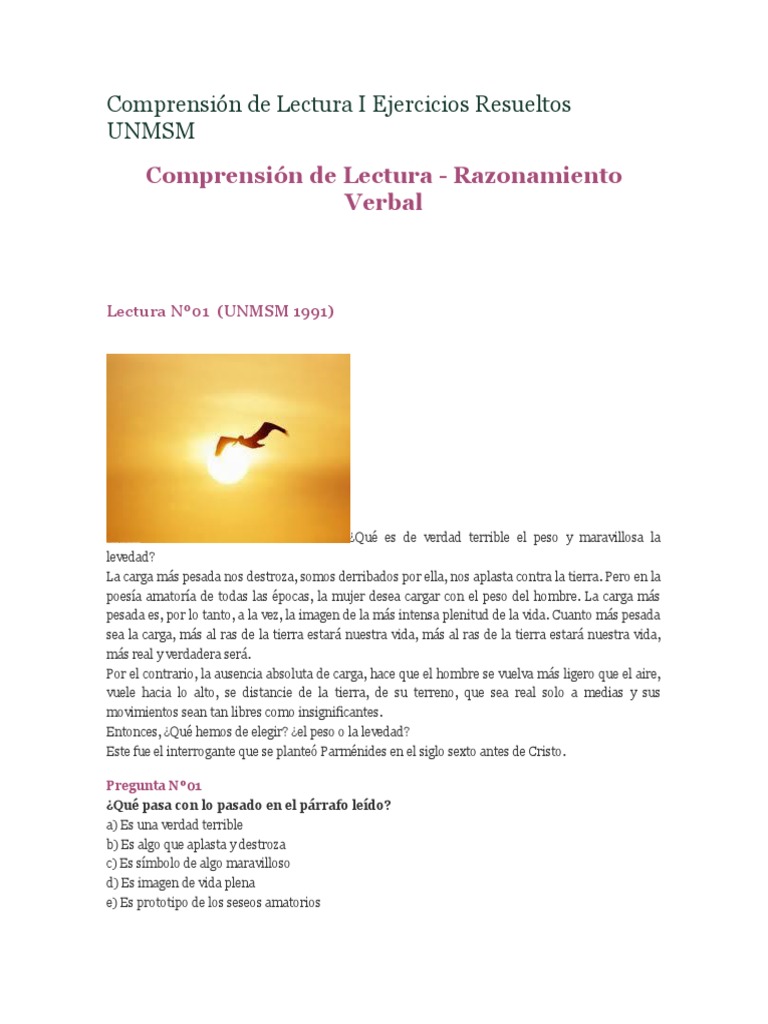 Comprensión de Lectura I Ejercicios Resueltos UNMSM